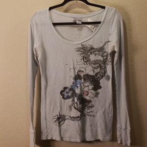 Lucky Brand White Tee W/ Dragon Design